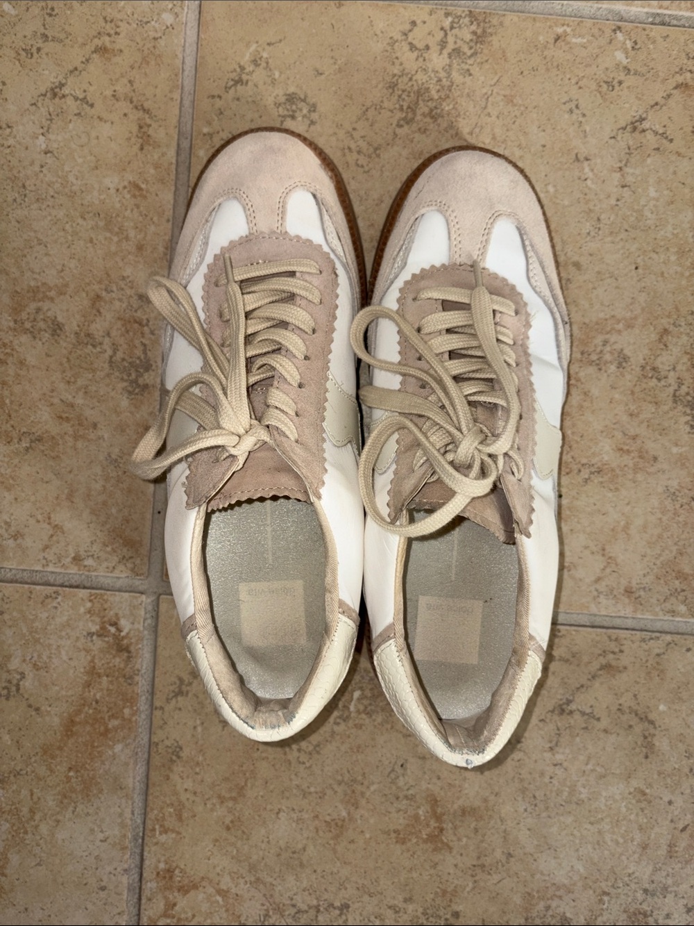 Dolce Vita Cream and Tan Lace-Up Sneakers